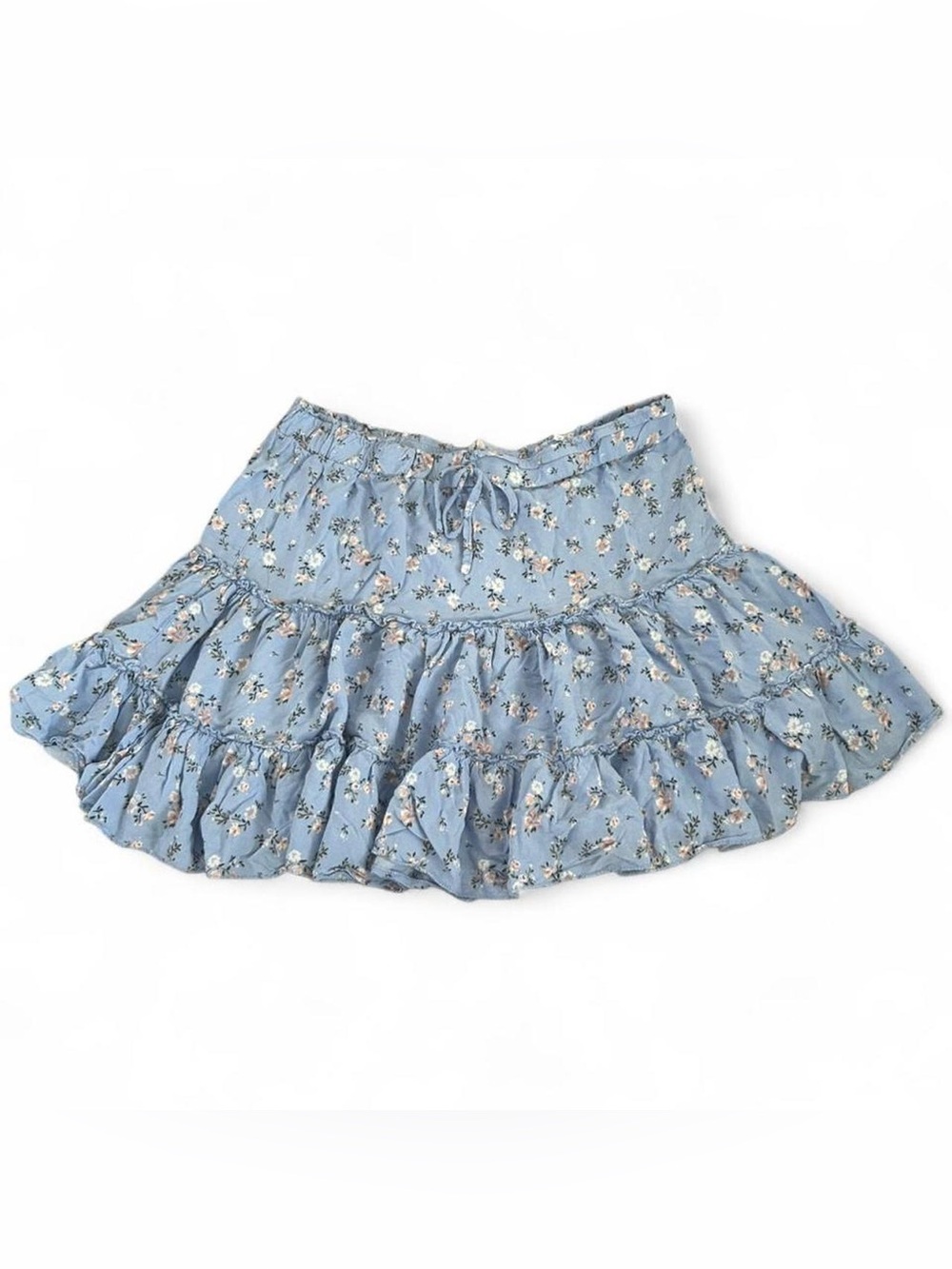 New Look Pale Blue Floral Ruffle Mini Skirt